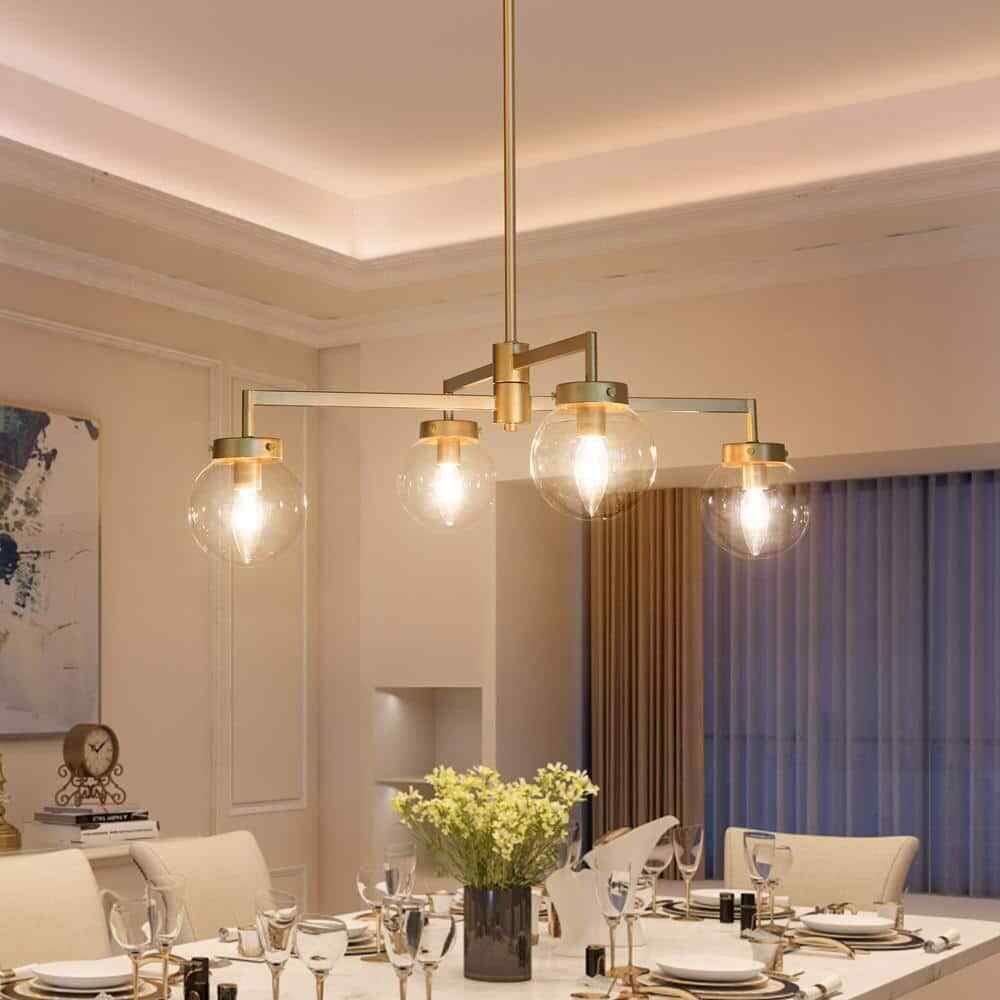 Uolfin Modern Gold Sputnik 4-Light Farmhouse Linear Globe Dining Room Chandelier