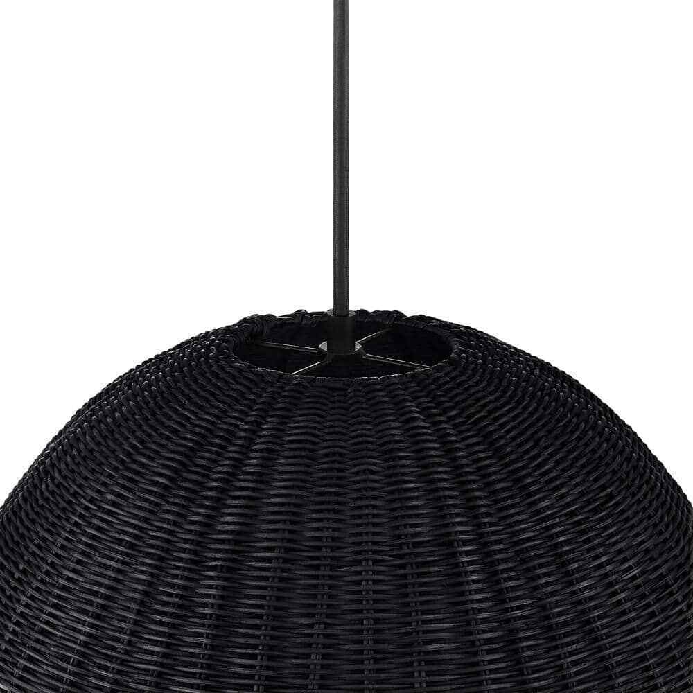 Hampton Bay Highler 1-Light Matte Black Pendant with Matte Black Rattan Shade