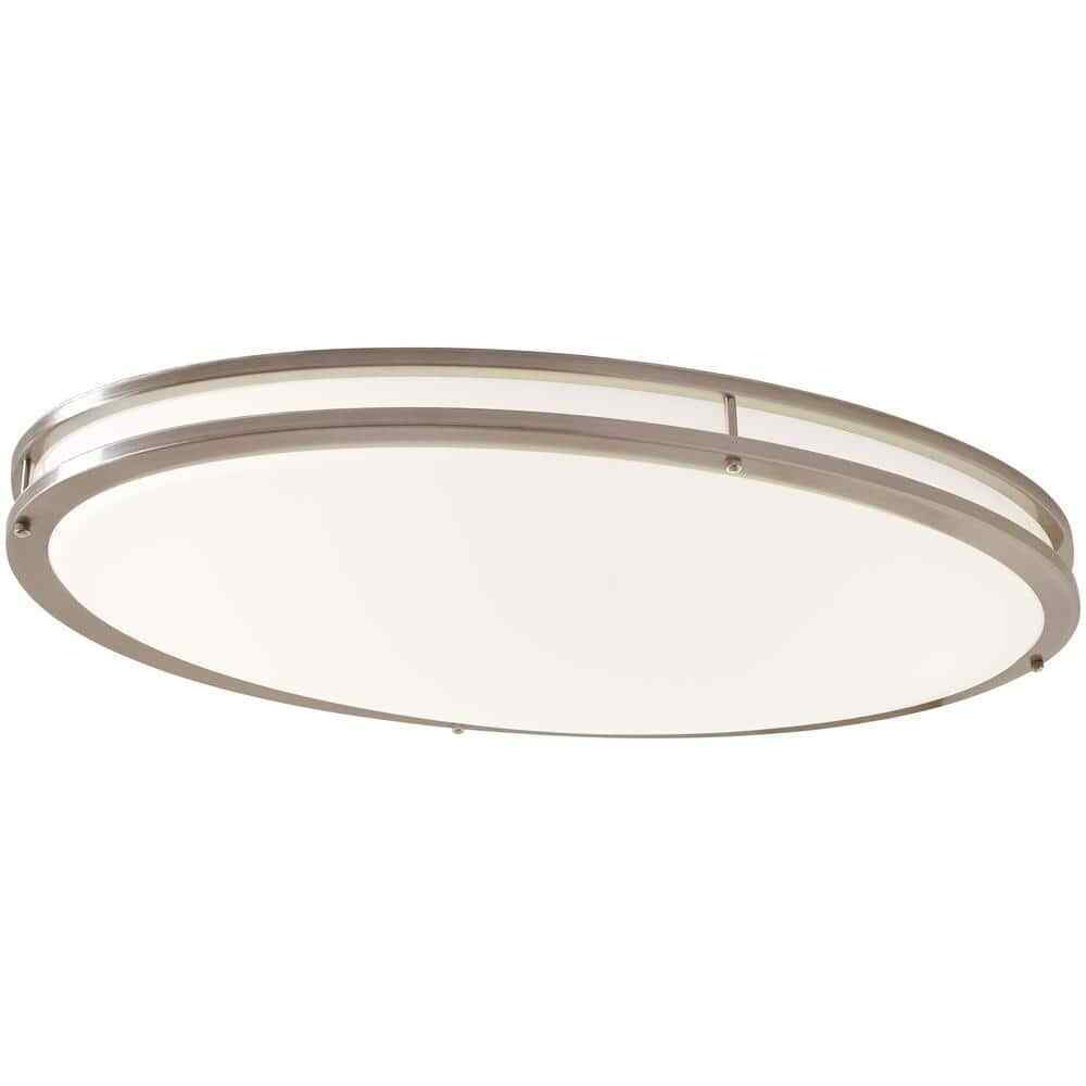Hampton Bay 32 in. Oval 1-Light Brushed Nickel Dimmable LED Flush Mount