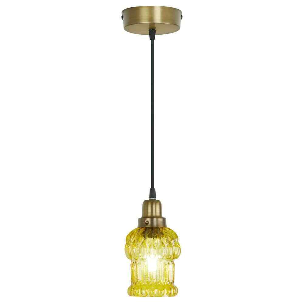 River of Goods Diane 1-Light Gold Textured Shaded Glass Cylinder Pendant Light