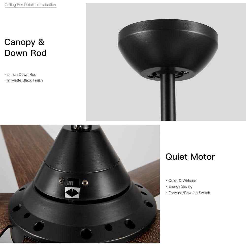 YUHAO Modern Farmhouse 48 in. Indoor Black Brown Ceiling Fan