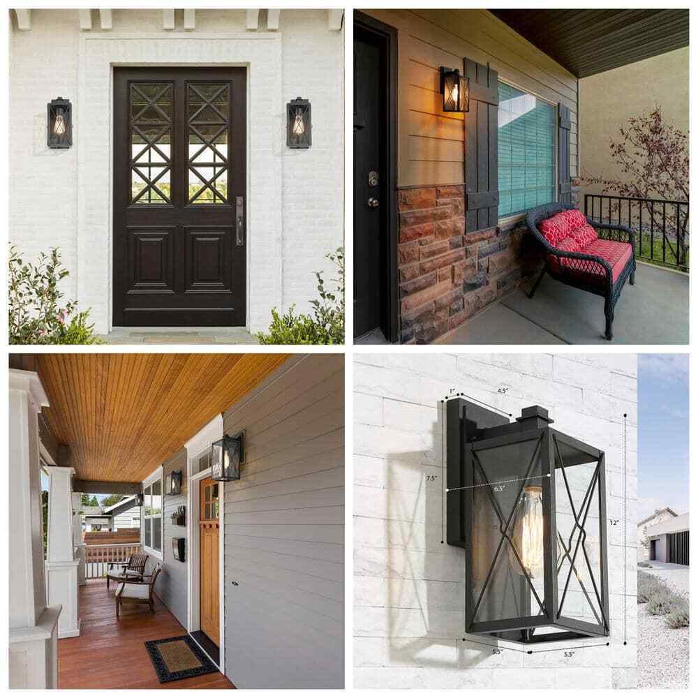 LNC Black Outdoor Wall Lantern Sandy Black w/ Clear Glass Panels