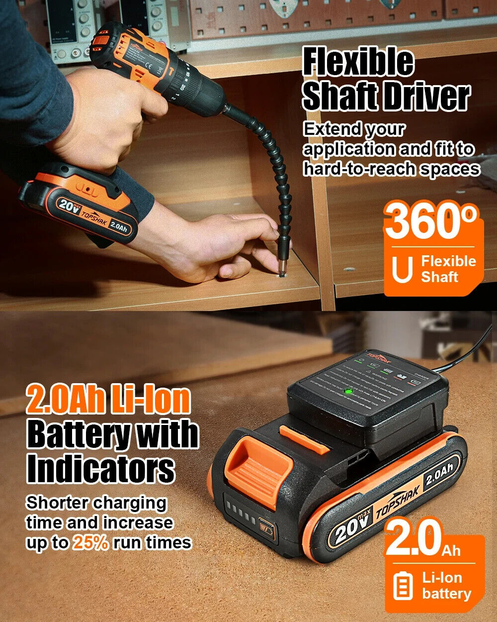 TOPSHAK TS-ED5 20V Li-Ion 1/2 in. Brushless Impact Electric Drill Variable Speed