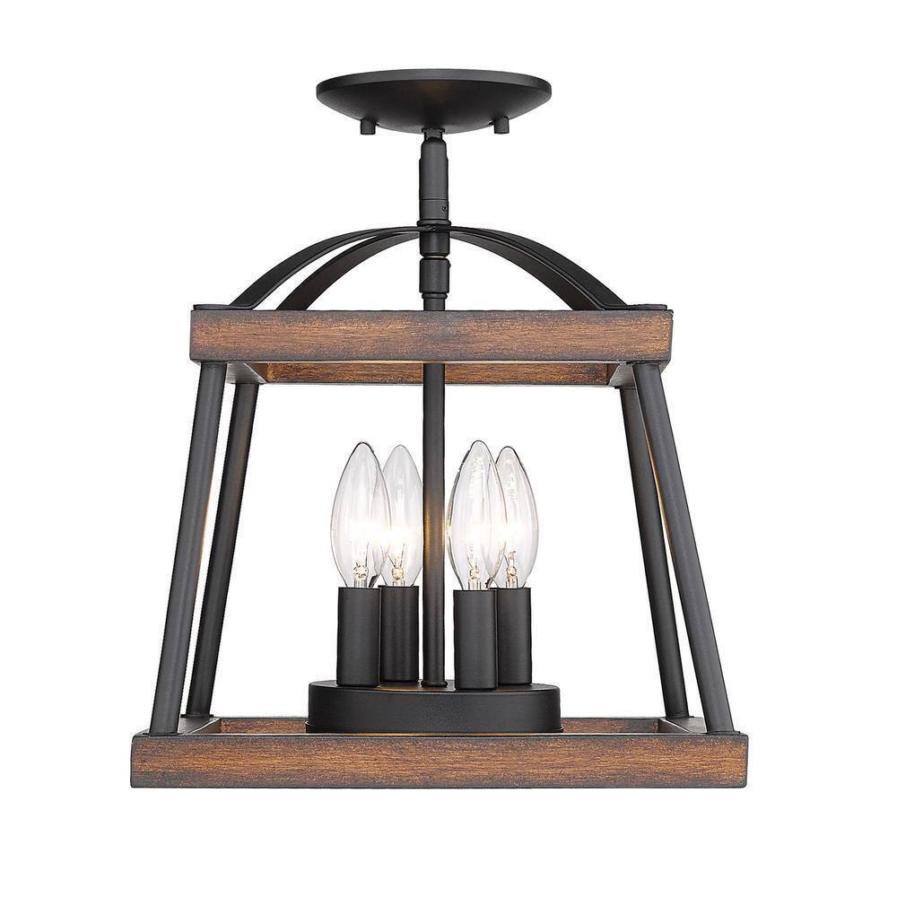 Golden Lighting Teagan 12.125 in. 3-Light Natural Black Semi-Flush Mount