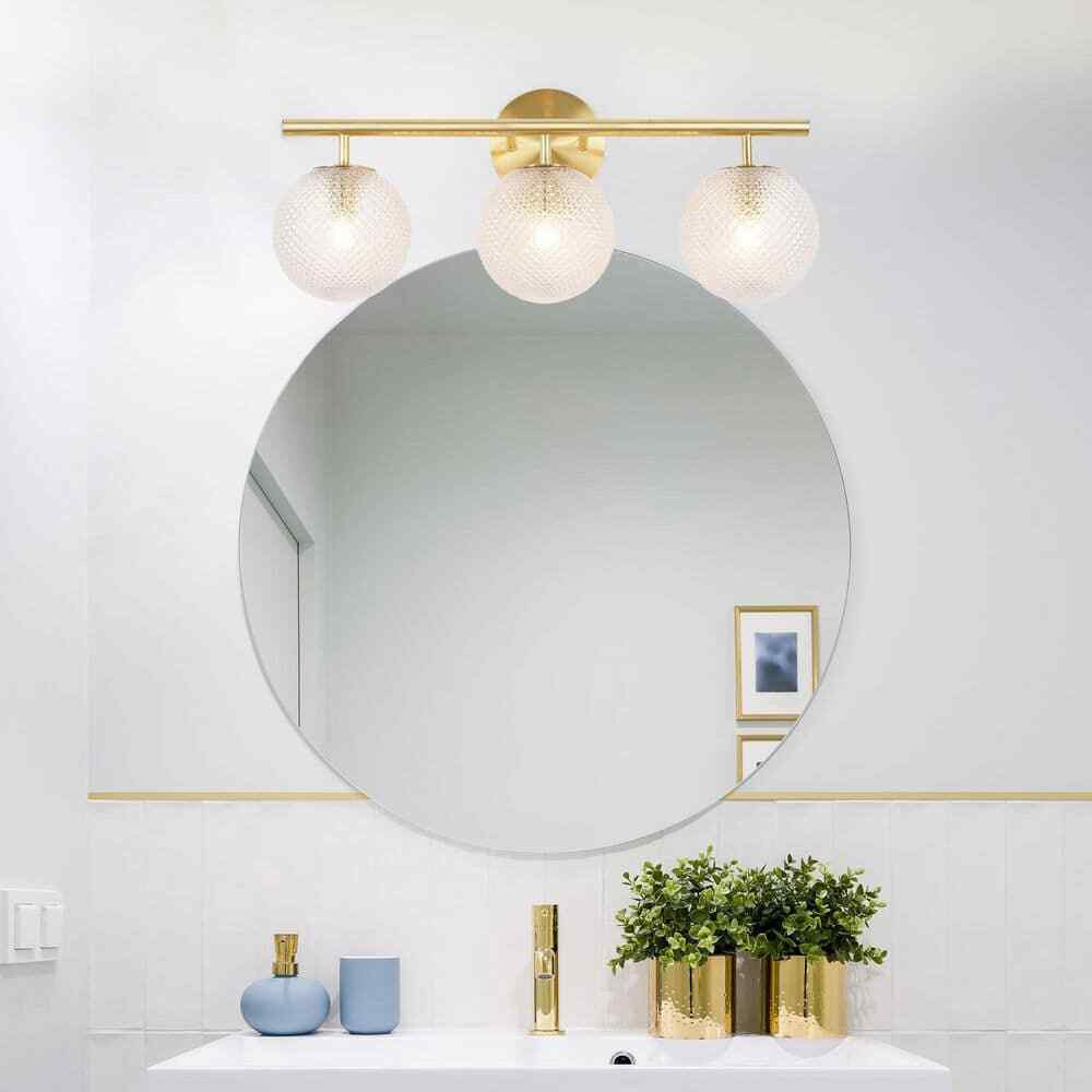 Hampton Bay Walsh 22 in. 3-Light Brass Vanity Light with Prismatic Glass Shades