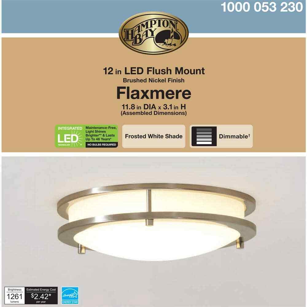 Hampton Bay Flaxmere 11.8 in. Brushed Nickel LED Flush Mount Ceiling Light