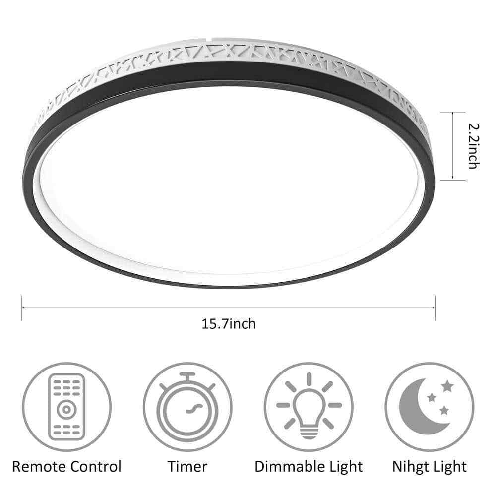 TOZING 16 in. Modern Black Dimmable Integrated LED Flush Mount Ceiling Light