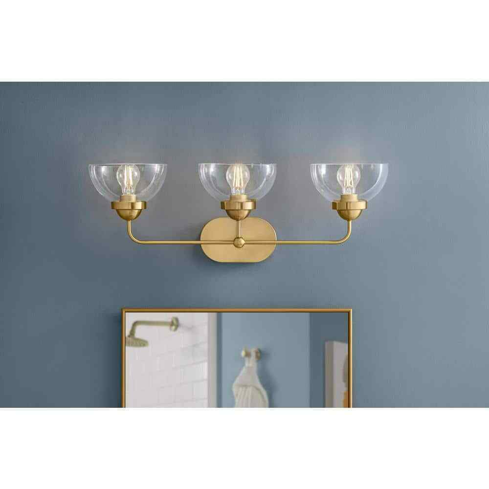 Home Decorators Lowry 30 in. 3-Light Brushed Gold Vanity Light w/ Glass Shades