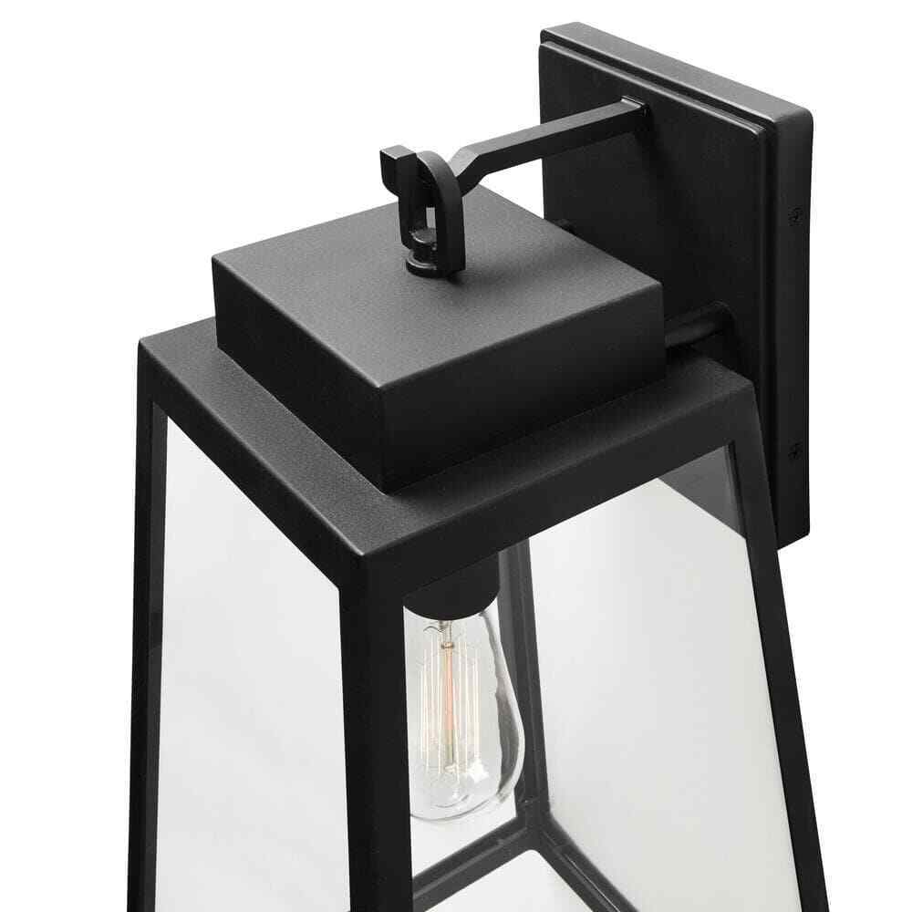 Hampton Bay Corbin Large 20 in. Modern Black Outdoor Tapered Wall Lantern Sconce