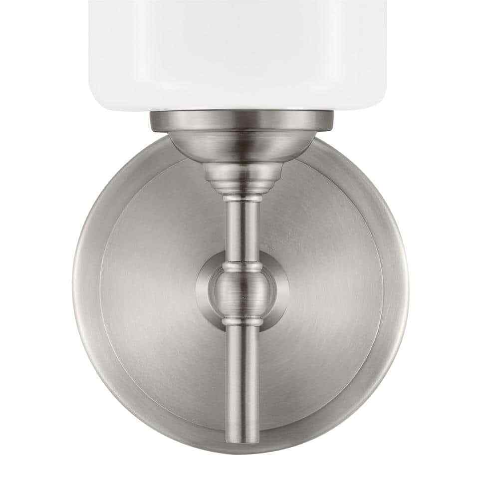 Home Decorators Ayelen 1-Light Brushed Nickel Opal White Glass Wall Sconce