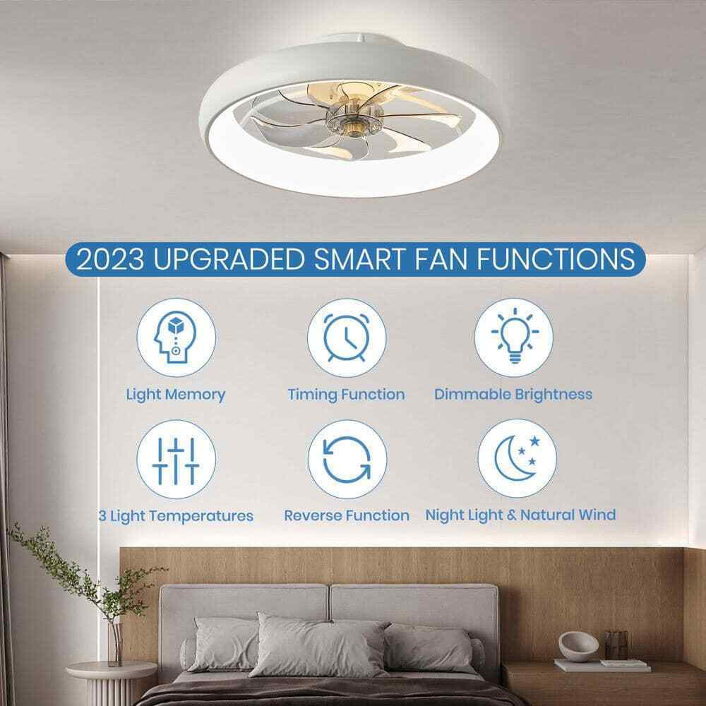 ANTOINE 20 in. LED Indoor White Bladeless App Control Low Profile Ceiling Fan
