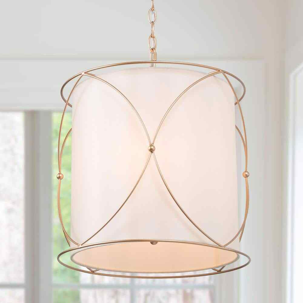 Uolfin Gold Drum Chandelier 3-Light Modern Champagne Gold Island Pendant Light