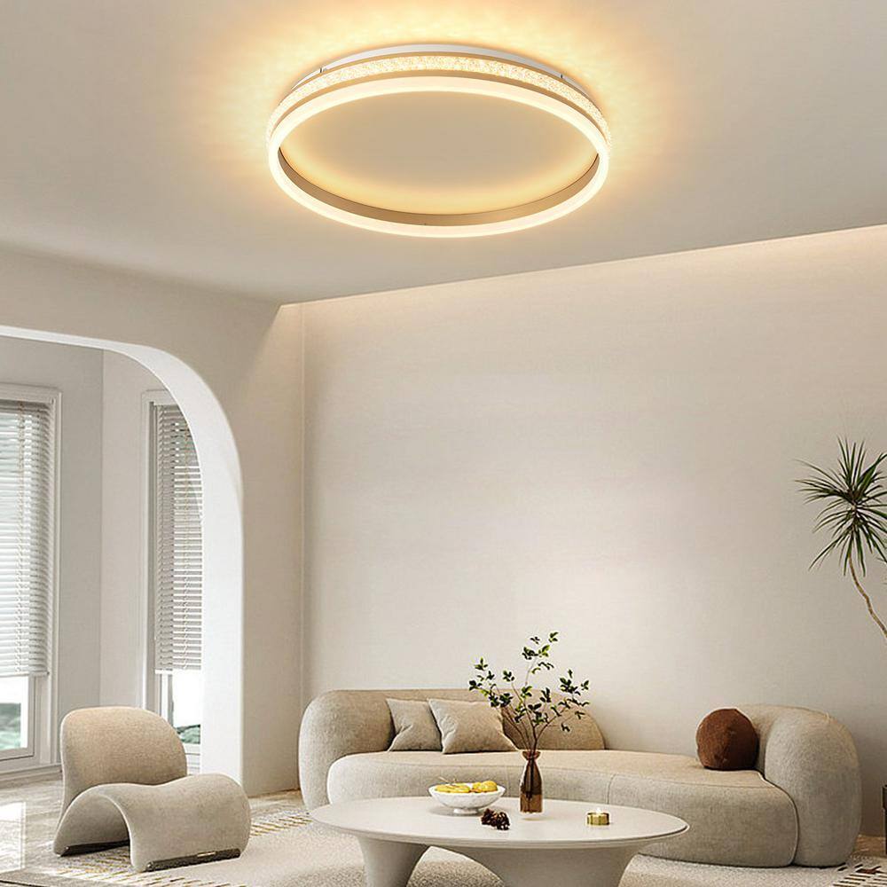 OUKANING 19.68 in. Gold Modern Round Flush Mount Dimmable LED Ceiling Light