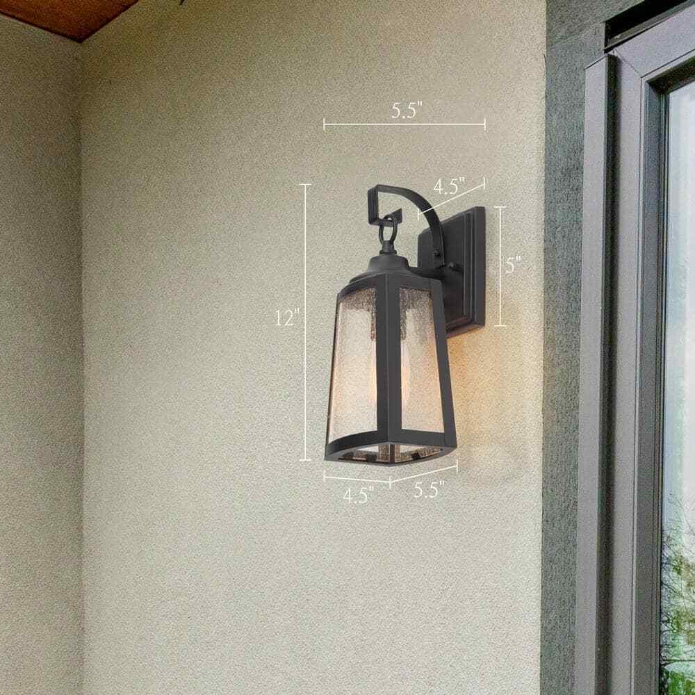 Uolfin 12 in. 1-Light Textured Black Outdoor Light Wall Sconce 1-Pack