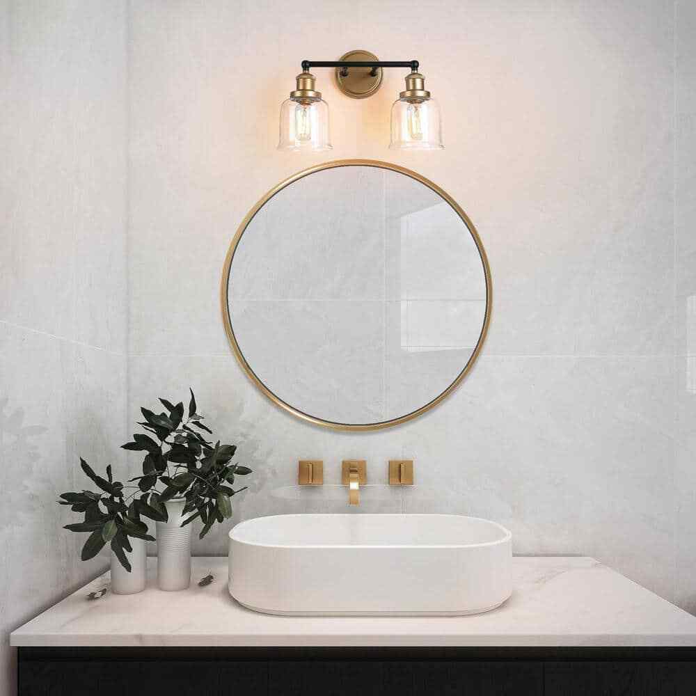 Uolfin Modern Dome Bathroom 2-Light Black and Brass Bell Wall Sconce Light