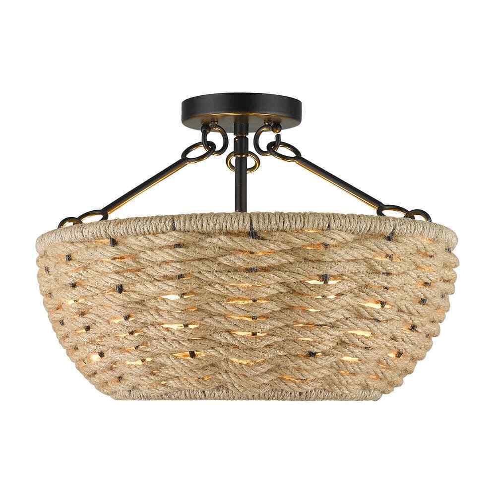Golden Lighting Hathaway 16.25 in. 3-Light Matte Black Semi-Flush Mount