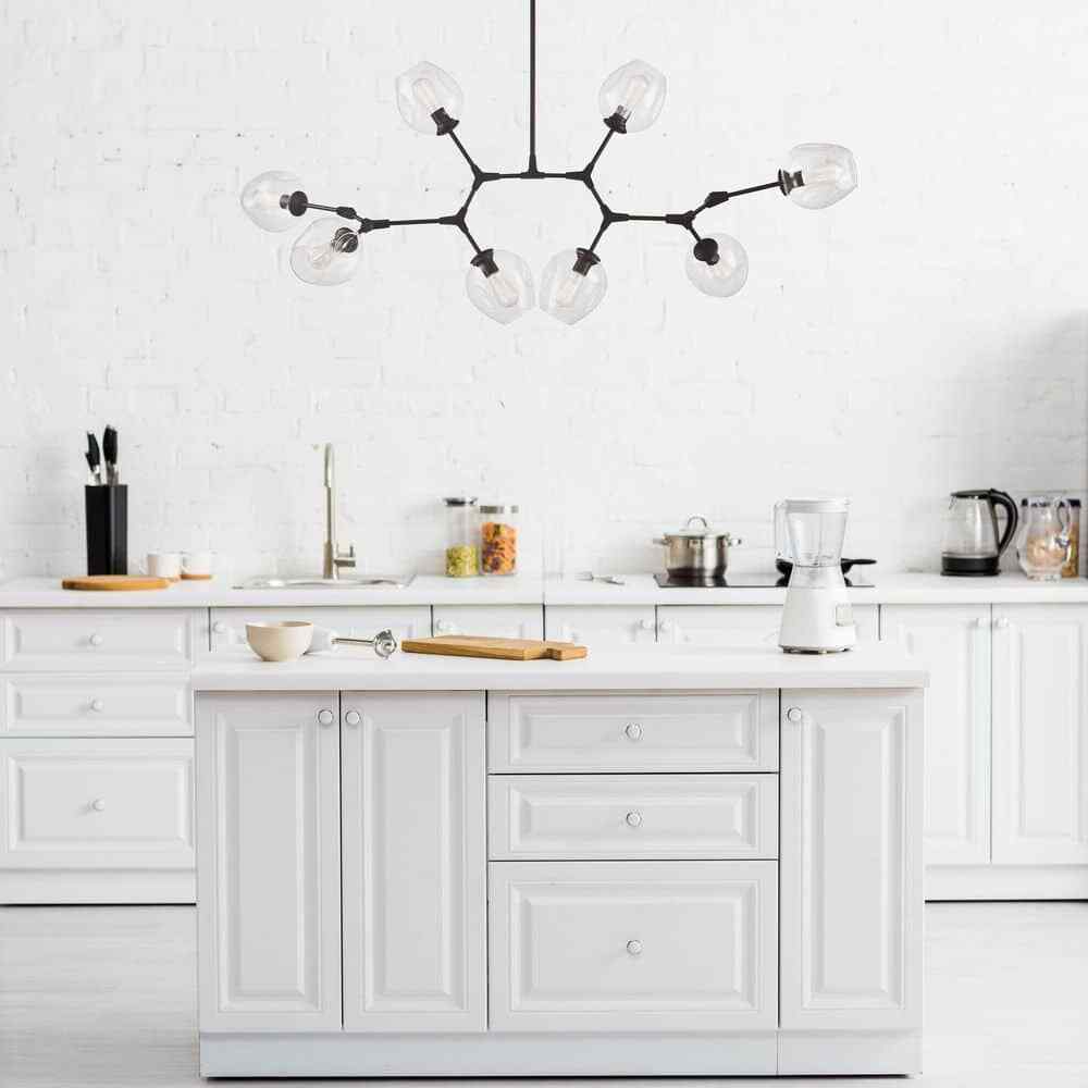 Bel Air Lighting 8-Light Black Kitchen Pendant Light with Clear Glass Shades