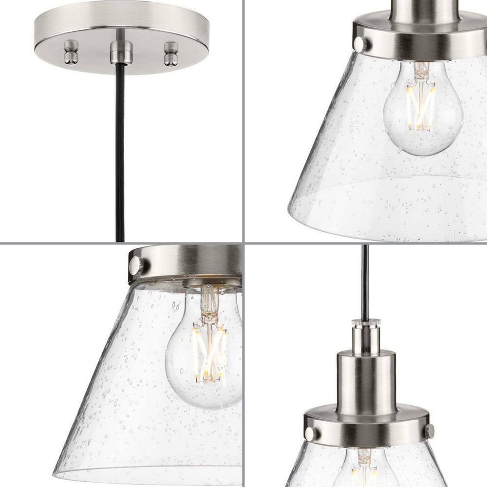Progress Lighting Hinton 8" Brushed Nickel Pendant w/ Clear Seeded Glass Shade