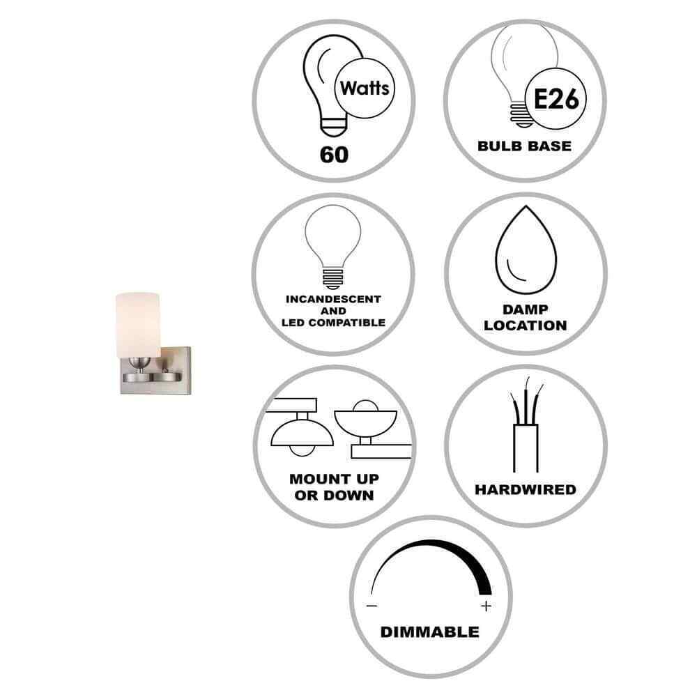 Bel Air Lighting Moonlight 1-Light Brushed Nickel Wall Sconce Light Fixture