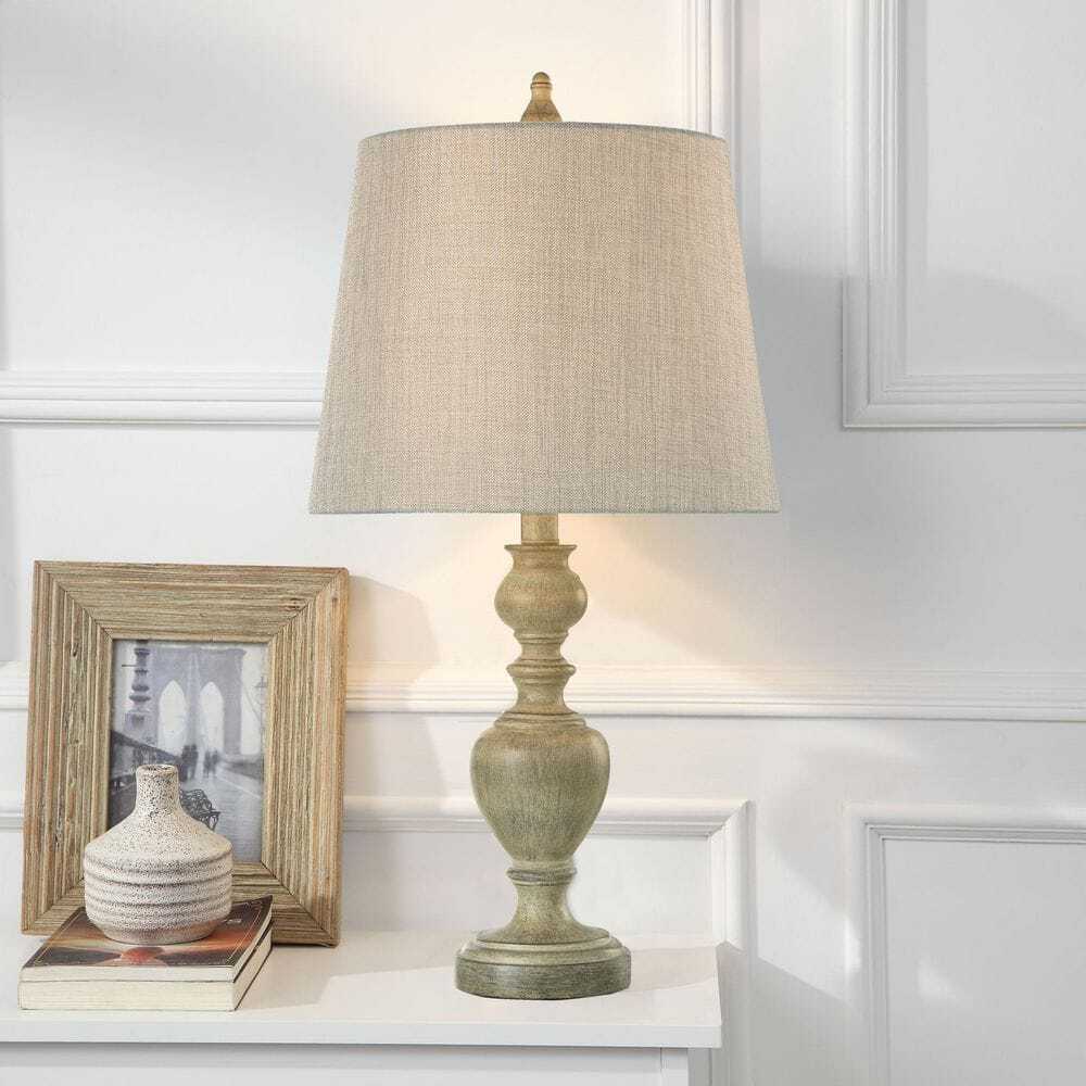 StyleCraft 25 in. Distressed Table Lamp with Gray/Cream Hardback Fabric Shade