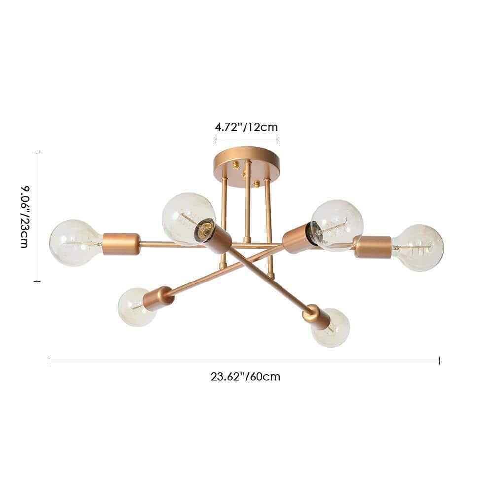 RRTYO Elektra 23.62 in. 6-Light Champagne Gold Semi-Flush Mount