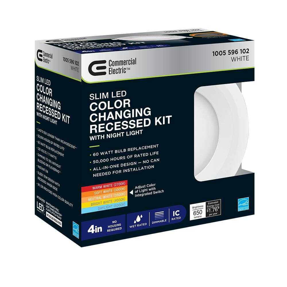 Commercial Electric 4 in. CCT Integrated LED Recessed Light Trim w/ Night Light