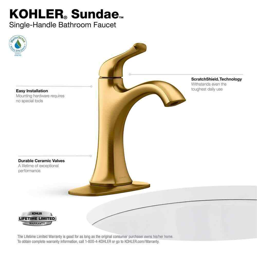 KOHLER Sundae Single Handle Single Hole Faucet in Vibrant Brushed Moderne Brass