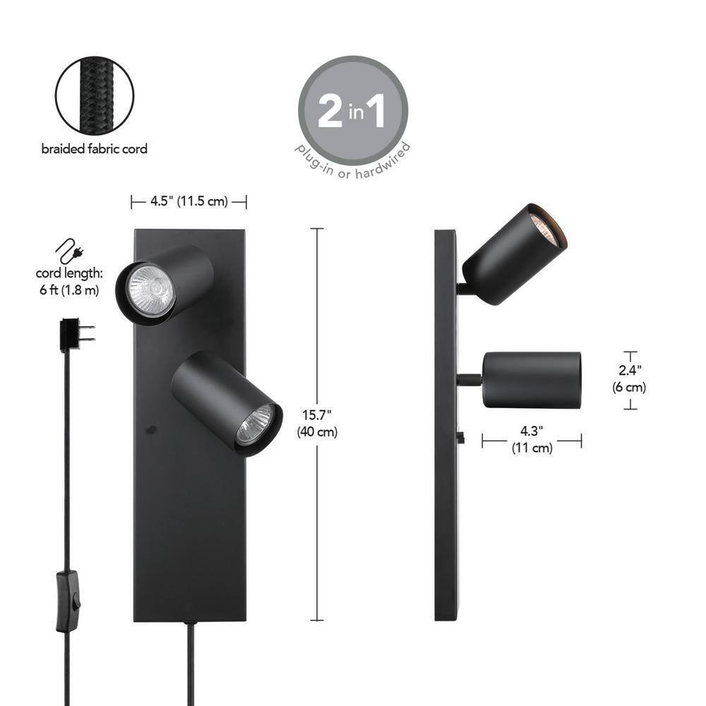 Globe Electric Davies Matte Black Plug-In or Hardwire Wall Sconce w/ Switch