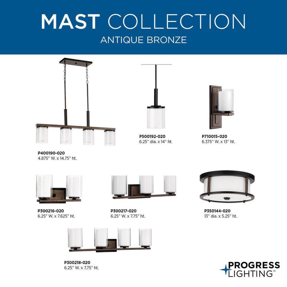 Progress Lighting Mast 4-Light Antique Bronze Clear Glass Coastal Bath Vanity