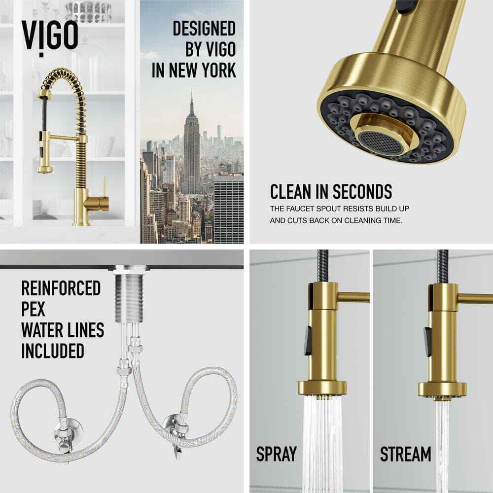 VIGO Edison Single Handle Pull-Down Sprayer Kitchen Faucet in Matte Brushed Gold