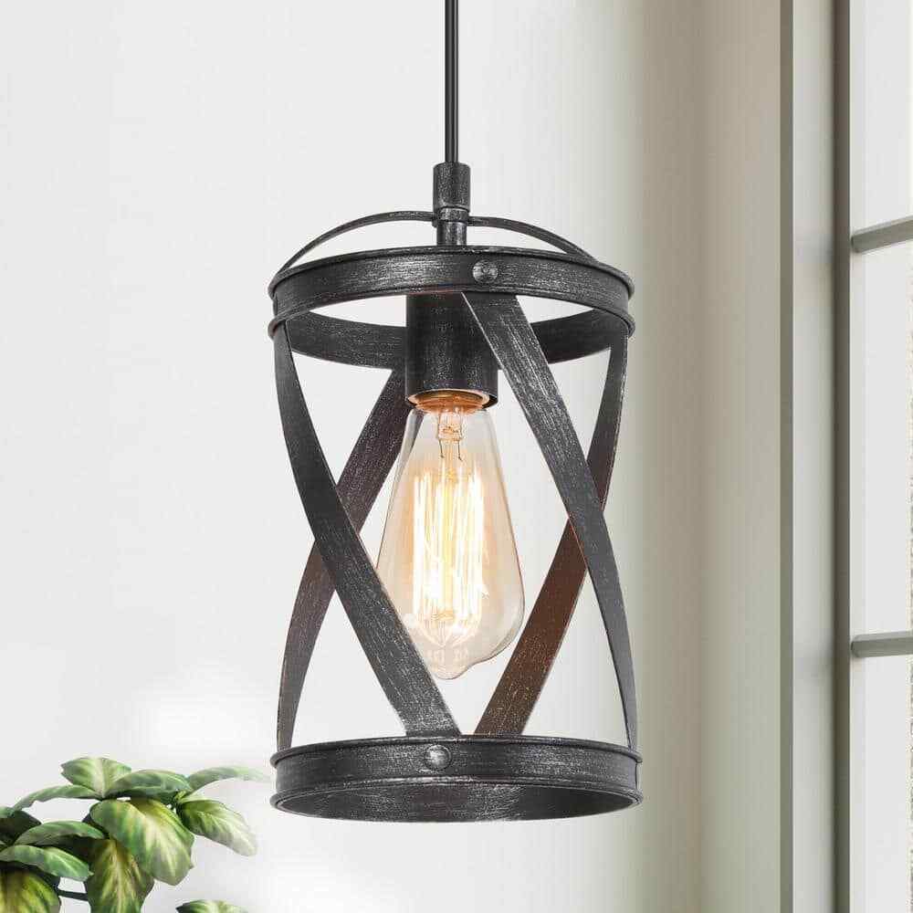 LNC Industrial Brushed Black 1-Light Drum Pendant Modern Island Pendant Light