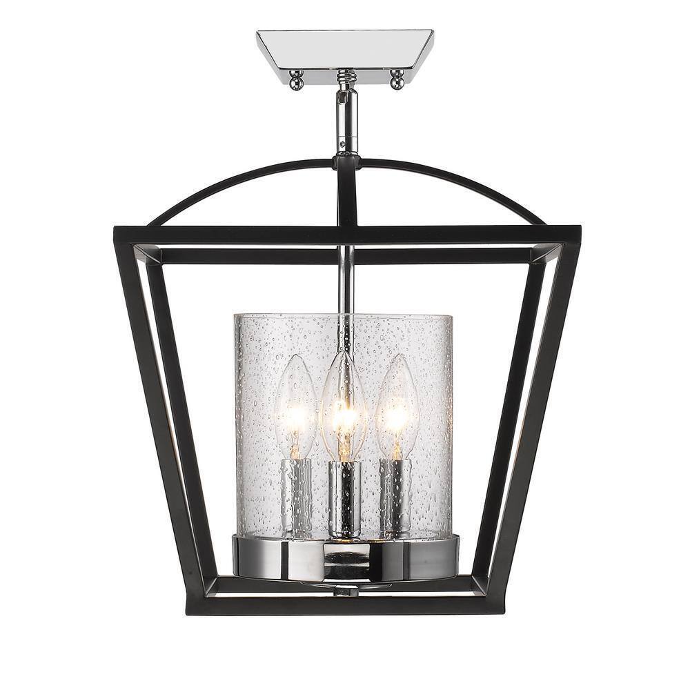 Golden Lighting Mercer 3-Light Black Semi-Flush Mount Light