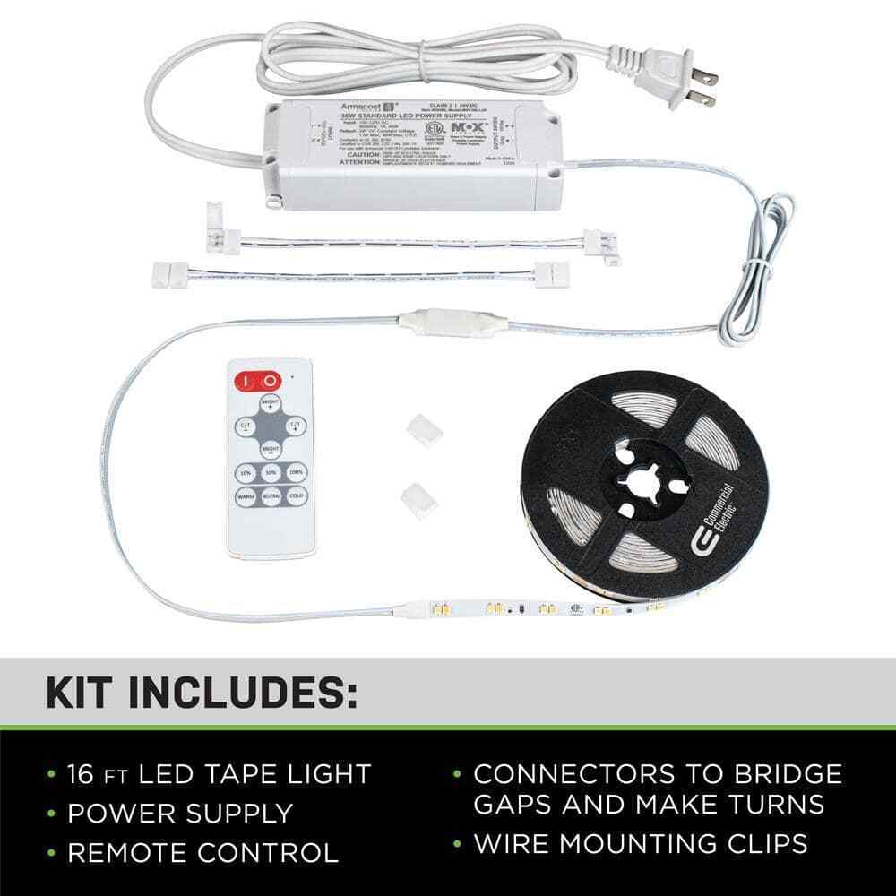 Commercial Electric 16 ft. LED Tunable White Tape Light Kit- Under Cabinet Light