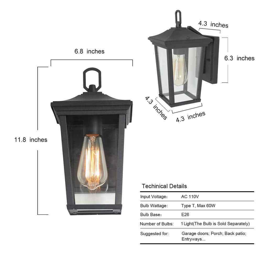 LNC 1-Light Outdoor Lantern Sconce Wall Light w/ Clear Glass for Patio or Porch