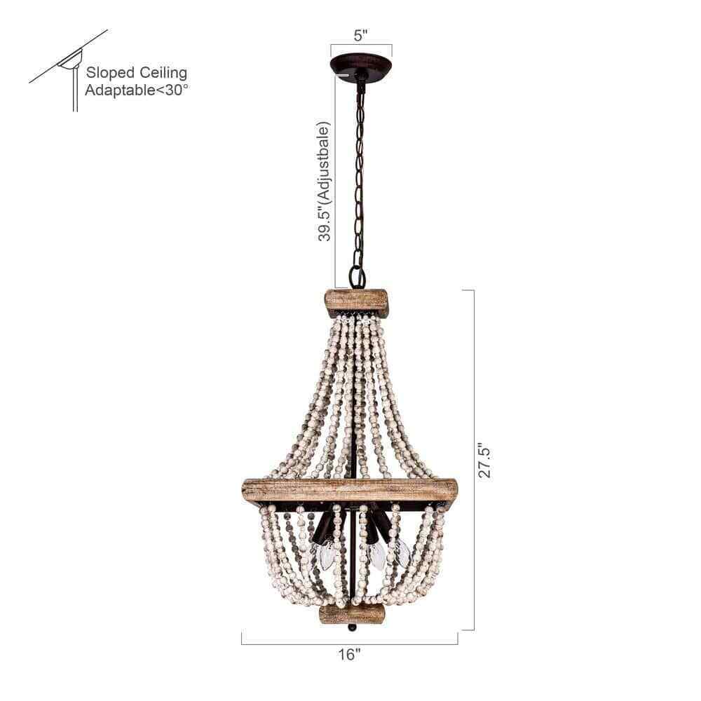 Parrot Uncle Regas 4-Light Farmhouse Weathered Wood Bead Candle Style Chandelier