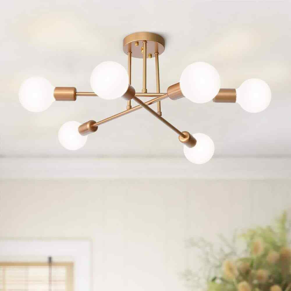 RRTYO Elektra 23.62 in. 6-Light Champagne Gold Semi-Flush Mount
