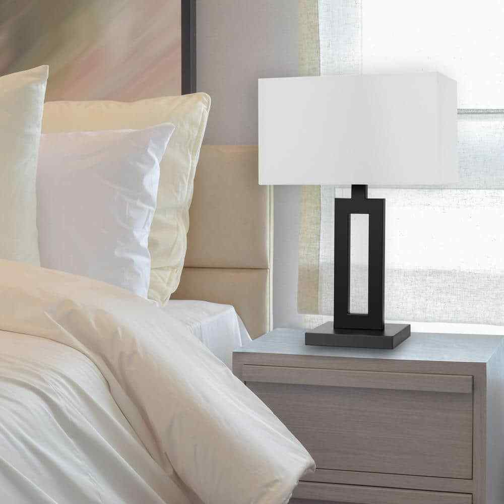 Globe Electric D'Alessio 20 in. Matte Black Table Lamp with White Linen Shade