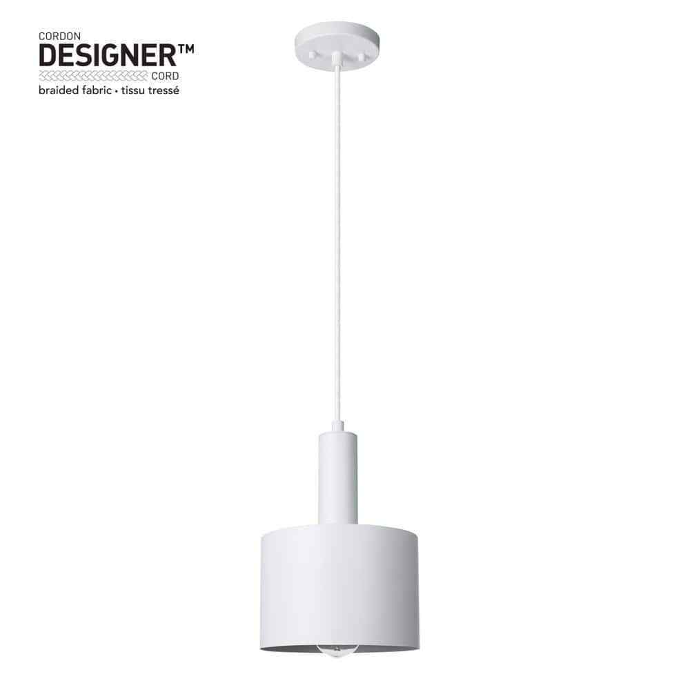 1-Light Matte White Pendant with Metal Shade and Chrome Accent