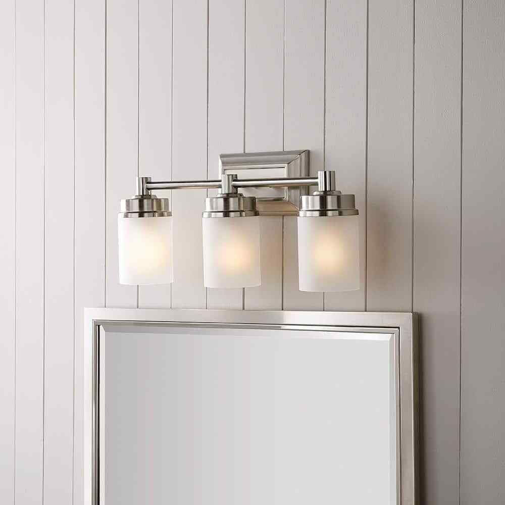 Hampton Bay Cade 3-Light 20.25 in. Brushed Nickel Vanity Light w/ Frosted Glass