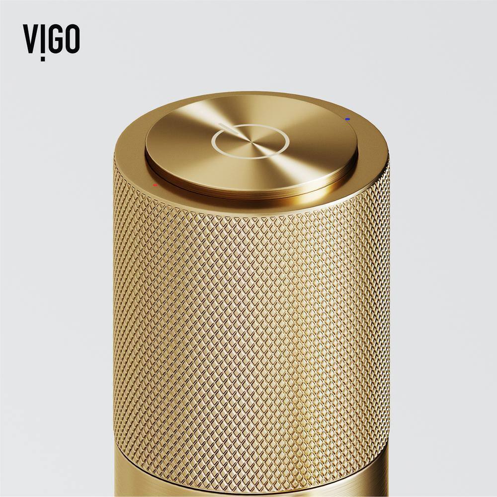 VIGO Apollo Button Operated Single-Hole Bathroom Vessel Faucet Matte Brush Gold