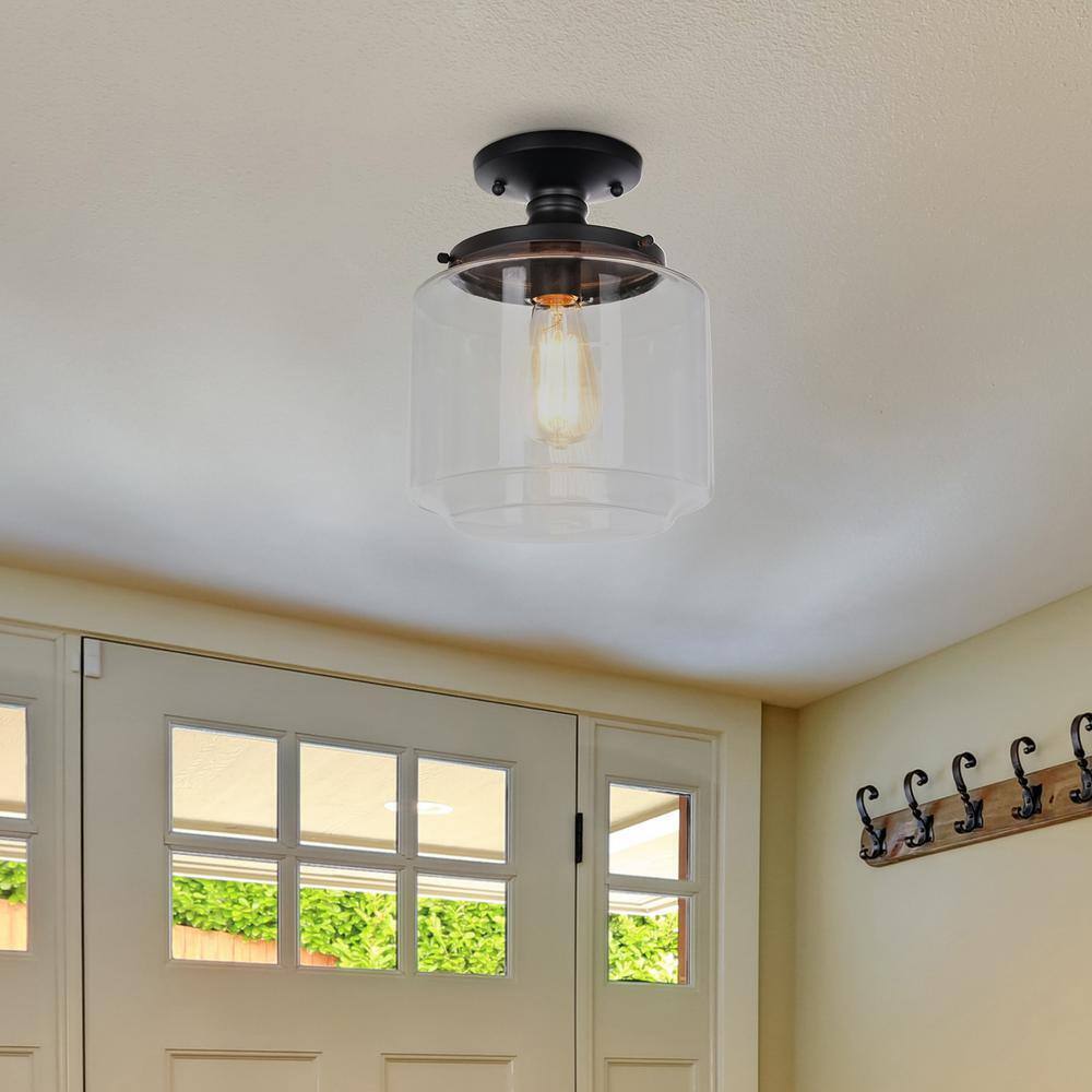 Cresswell 10.6 in. 1-Light Satin Black Modern Flush Mount 24065-000