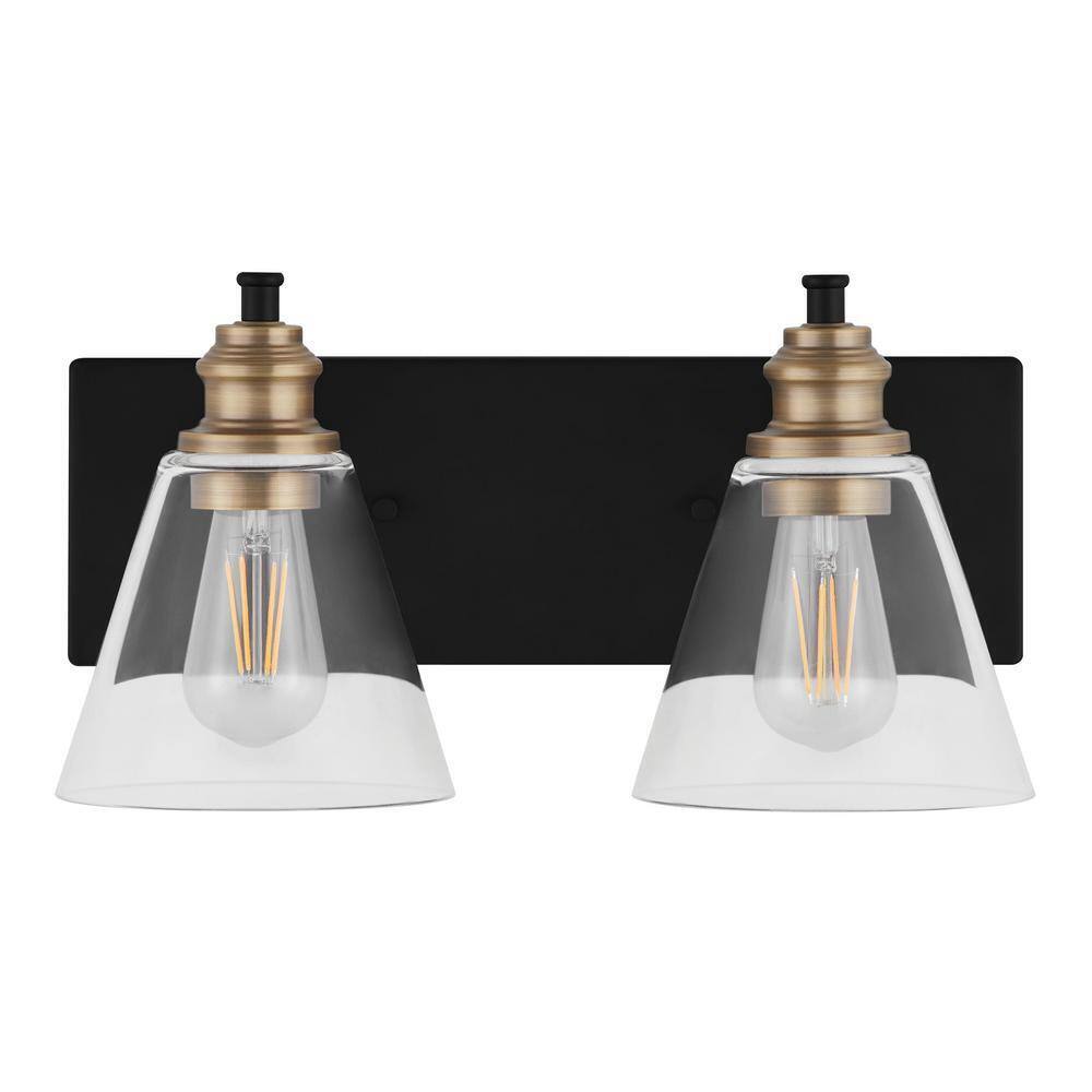 Hampton Bay Manor 15.3 in. Matte Black Vanity w/ Brass Accents and Clear Glass