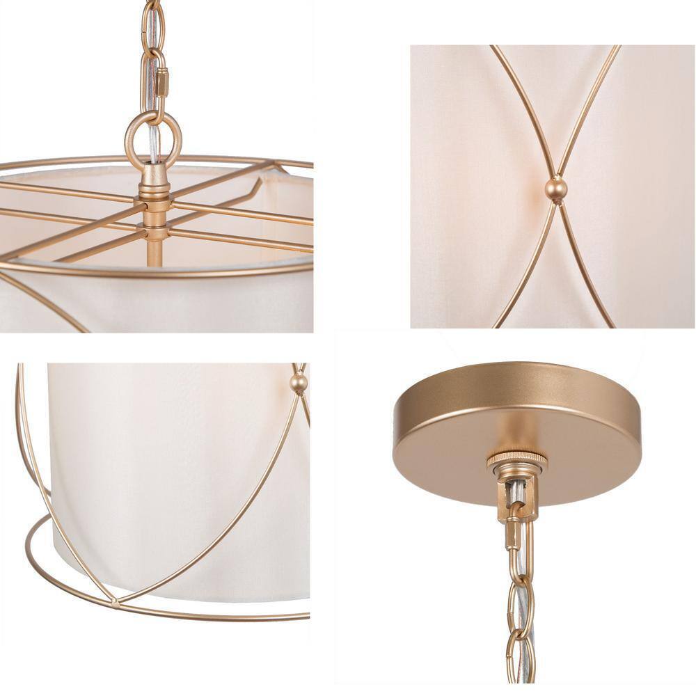 Uolfin Gold Drum Chandelier 3-Light Modern Champagne Gold Island Pendant Light