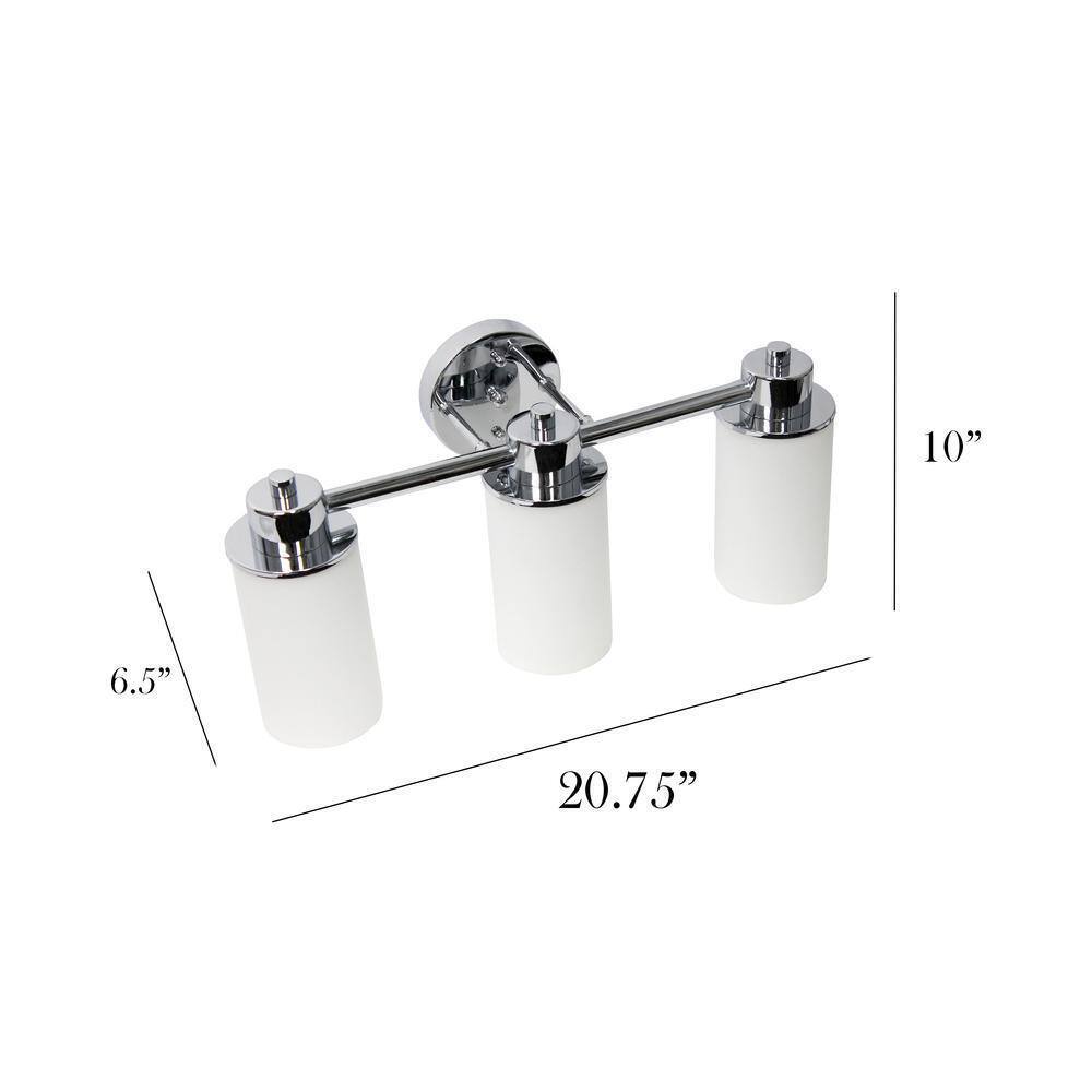 Simple Designs 20.75 in. 3-Light Chrome Modern Metal and Milk White Shades