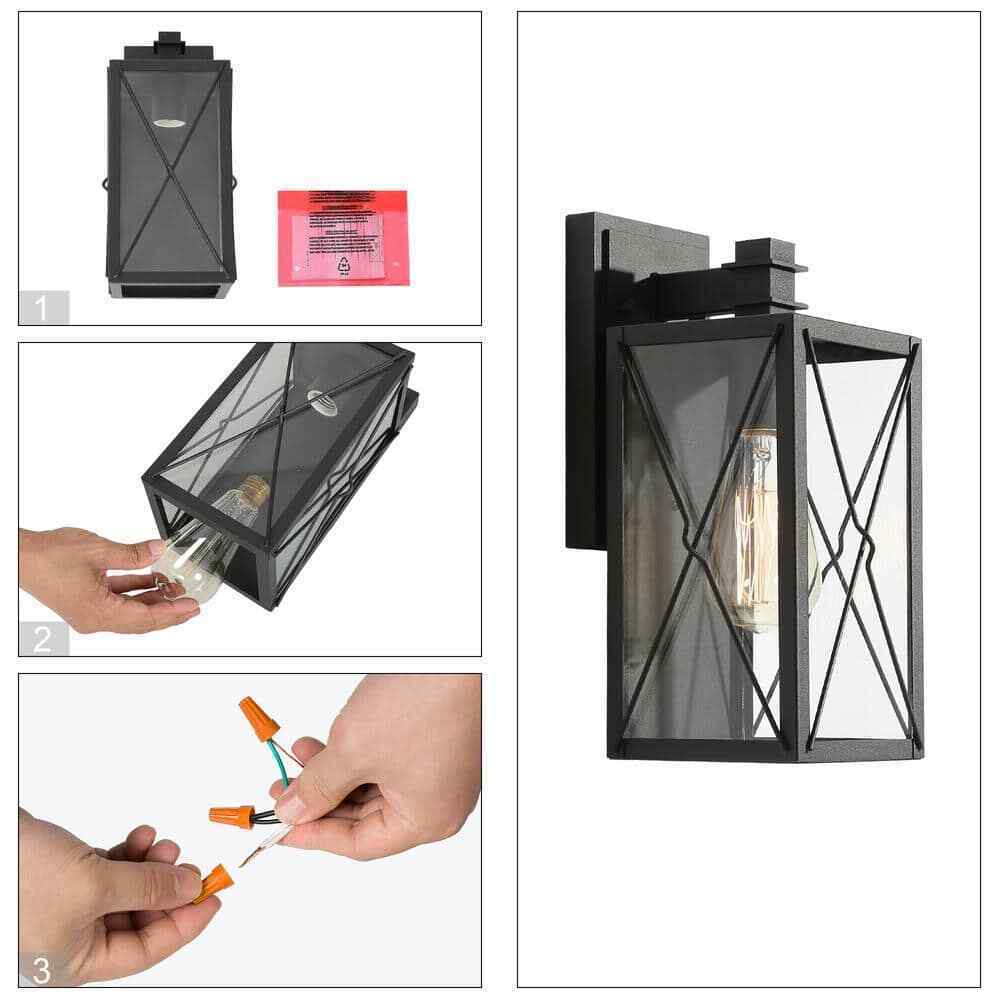 LNC Black Outdoor Wall Lantern Sandy Black w/ Clear Glass Panels