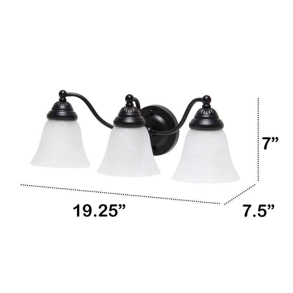 Lalia Home 7.5 in. 3-Light Black and Alabaster Shades Vanity Wall Fixture