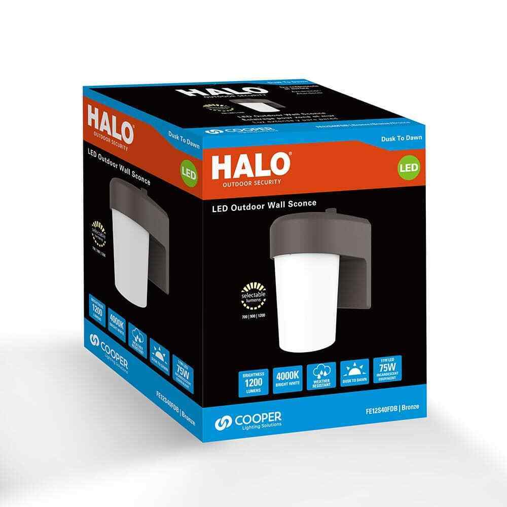 HALO FE 1-Light Bronze LED Outdoor Lantern Sconce with Dusk to Dawn FE12S40FDB