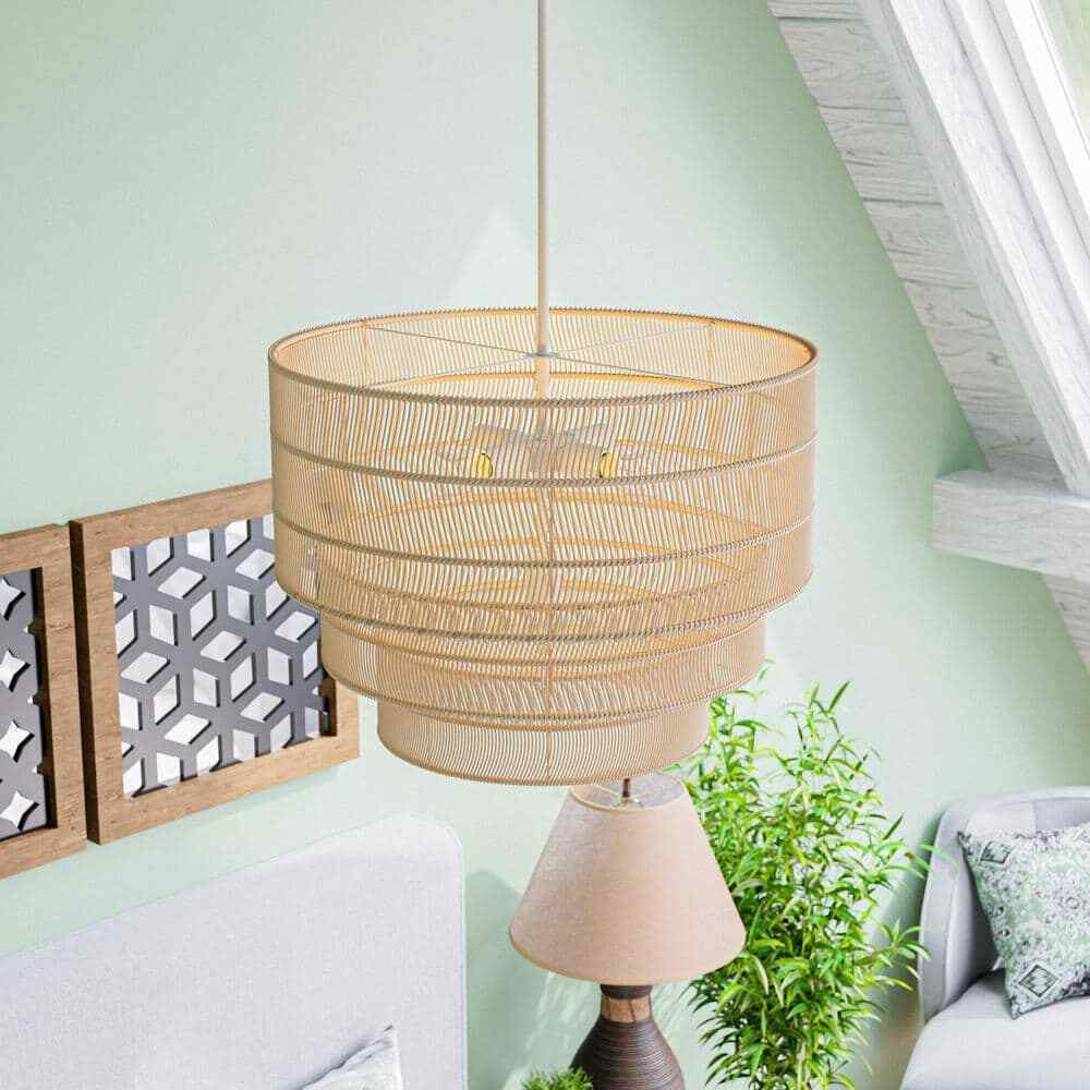 Hampton Bay Sessions 5-Light Brown Tiered Rattan Pendant