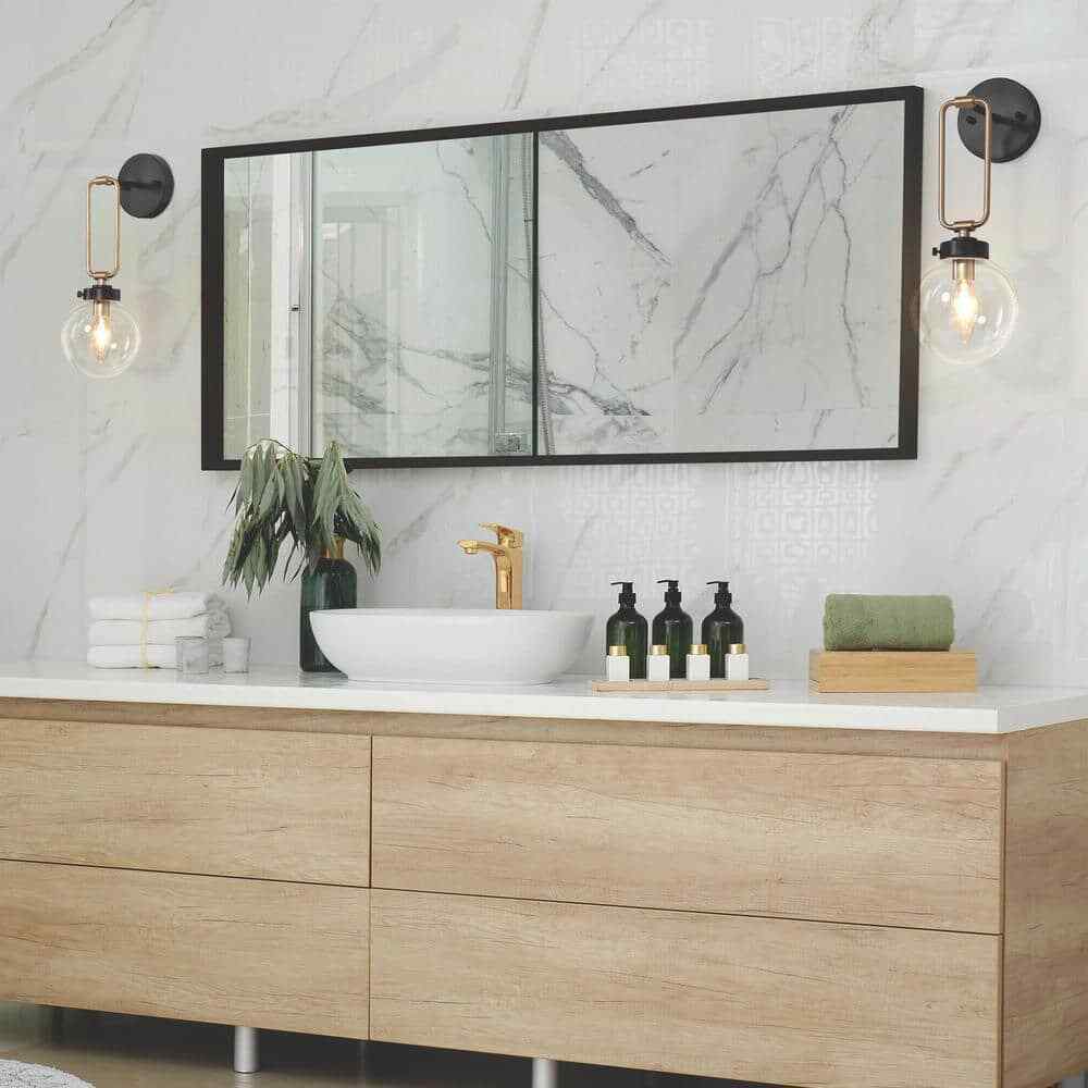 Uolfin Transitional Globe, Industrial Black and Brass Round Wall Sconce