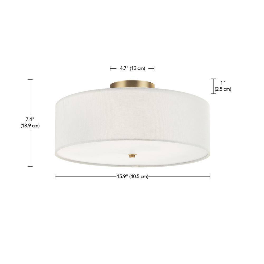 Globe Electric Kyle 15.9 in. 2-Light Matte Brass Semi-Flush Mount